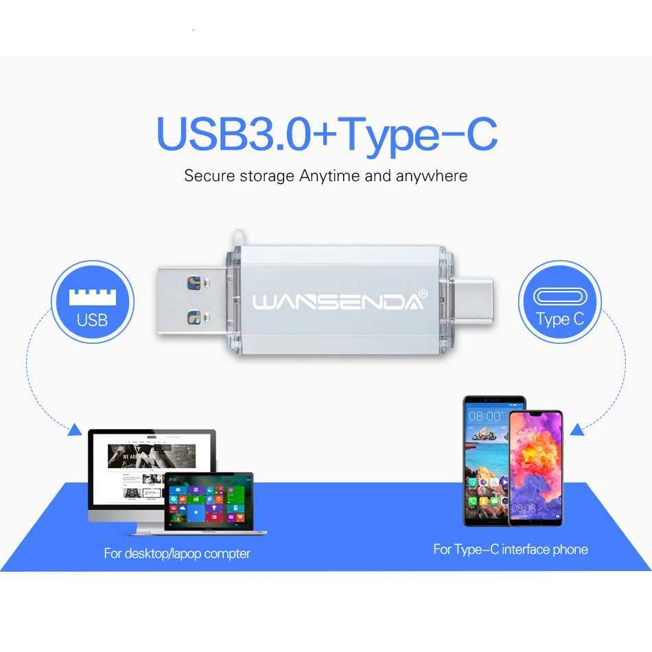 Hots WANSENDA OTG USB Flash Drive Type C Pen Drive 512GB 256GB 128GB 64GB 32GB 16GB USB Stick 30 Pendrive for Type-C Dev C251209