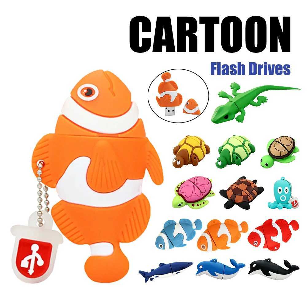 Pendrive 4GB USB 20 Flash Drive Cartoon Goldfish Pen Drive Usb Memory Stick Turtle Dolphin Shark 64GB Pen Drive C251209