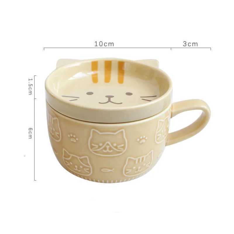 Japanese Cartoon Cat With Cover Coffee Cup Cute Breakfast Cup Creative Coffee Cup Milk Cup Couple Water Cup With Lid H251209