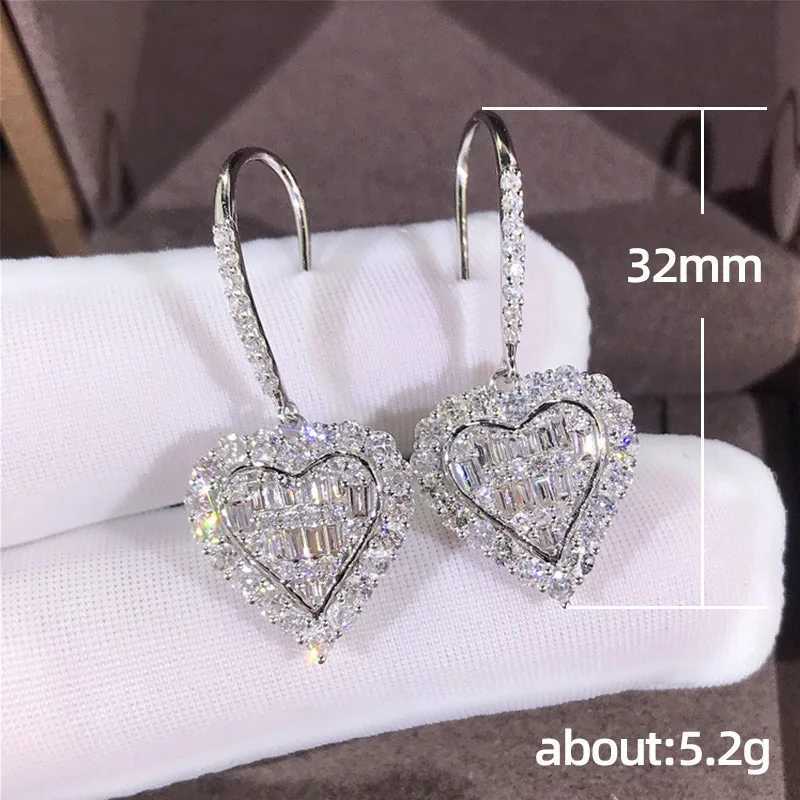 Luxury Full Diamond Heart Pendant Cubic Zircon Crystal Dangle Drop Earrings White Gold Plated Women Fashion Jewelry K251209 H260202