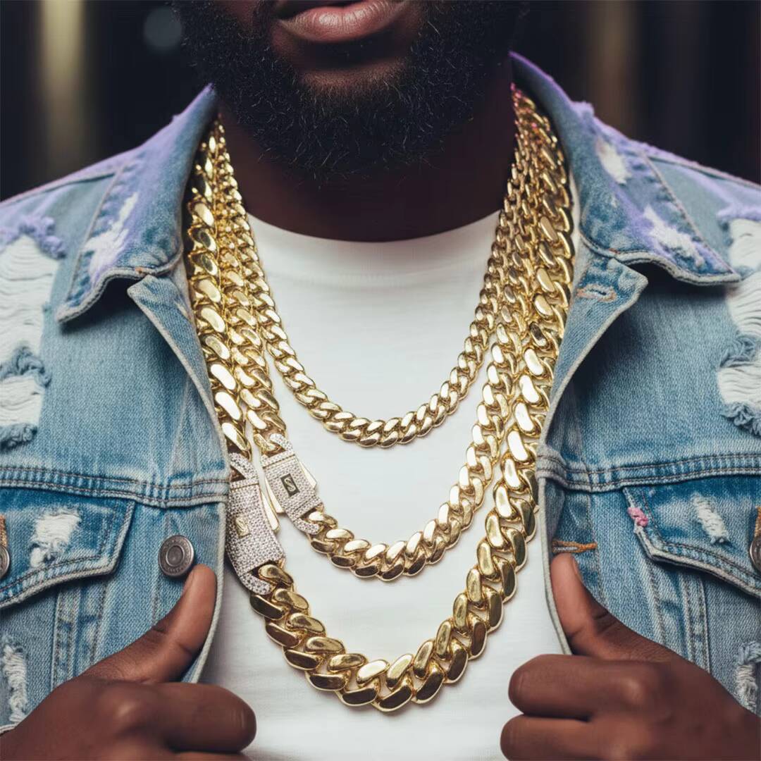 Custom Iced Out Monaco Clasp Cuban Chain OEM Solid Brass 18K Gold Plated Necklace and Bracelet Manufacturer