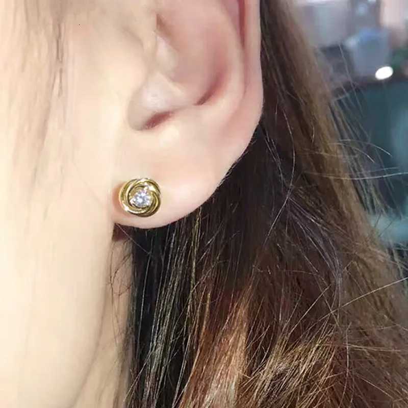 luxury Huitan Metal Gold Color Spiral Design Stud Earring with Single CZ Womens Fashion Earrings Simple Versatile Ear Piercing Jewelry K251209