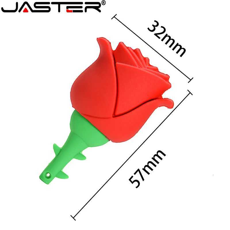 JASTER USB flash drive Rose flower Pen drive Red e Memory stick w for girls gift Pendrive key chain 64GB 32GB C251209