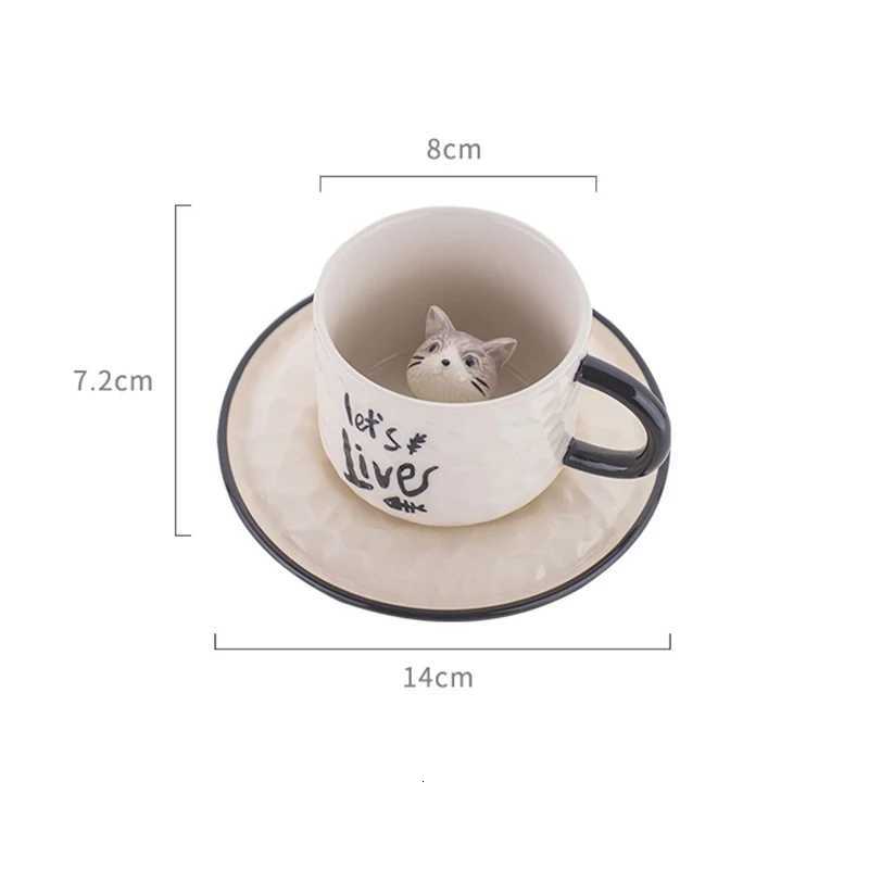 Modern Cartoon Cute Cat Ceramic Coffee Cup with Saucer Cute Cat Porcelain g for Kids Birthday Gift Breakfast Milk g H251209