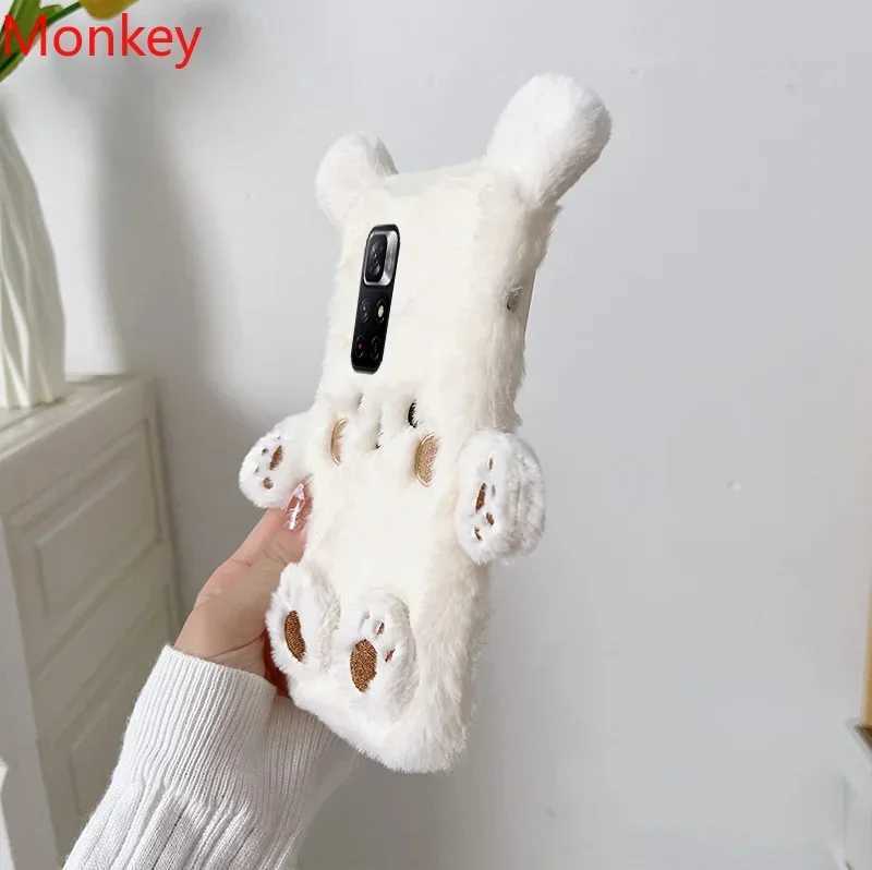 Cute Brown Bear Fur Phone Cases For Galaxy S25 tra S24 FE A06 A16 A26 A36 A56 A05S A15 A25 A35 A55 Autumn Winter Cover C251209