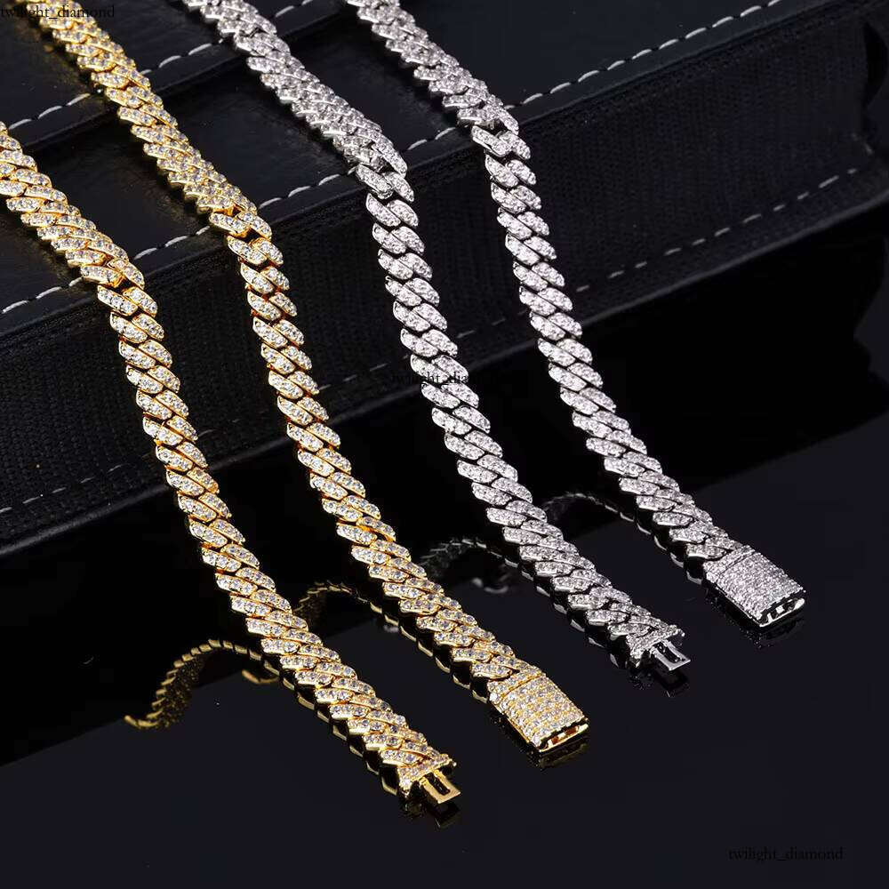 VVS Moissanite gold Cuban Men's Chain Hip Hop Miami Street Ice Pave Rhinestone Shiny Rapper Necklace Watch + Bracelet Accessories