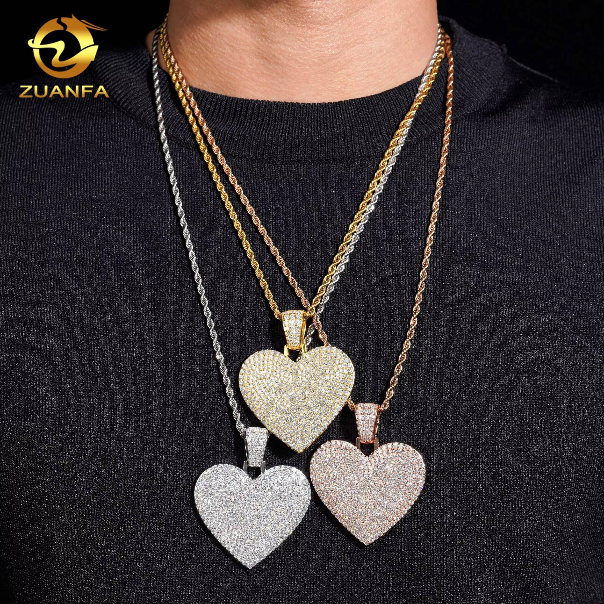 New Arrivals Heart Hip Hop Style Gold Plated 925 Sterling Silver Iced Out VVS Moissanite Pendant
