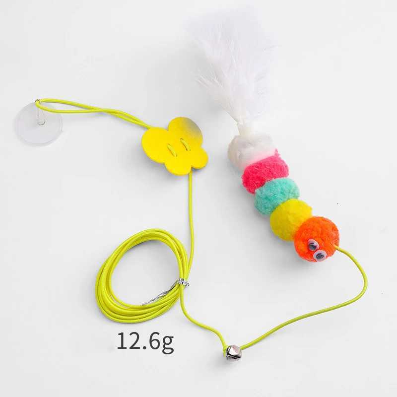 Pet cat-teasing stick Kitten high elastic rope cat toy Feather bell cat-teasing stick hanging swing toy M251209