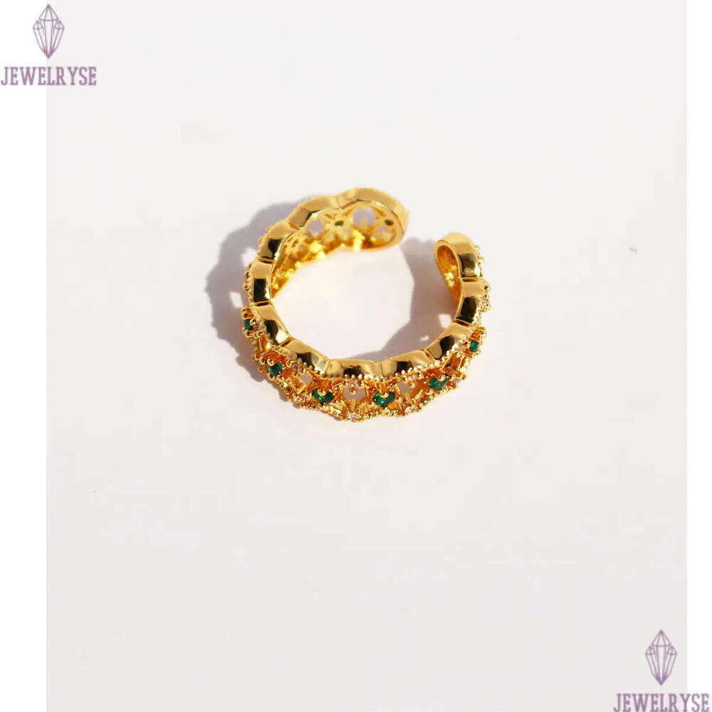 18k gold luxury green stone rings for women hollow lace rhombus designer retro vintage palace style geometry engagement ring jewelry size open
