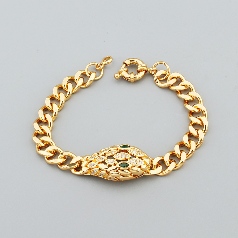 New Green Eye Snake Ring Women's Bracelet Set Earrings Necklace Copper Gold Zircon