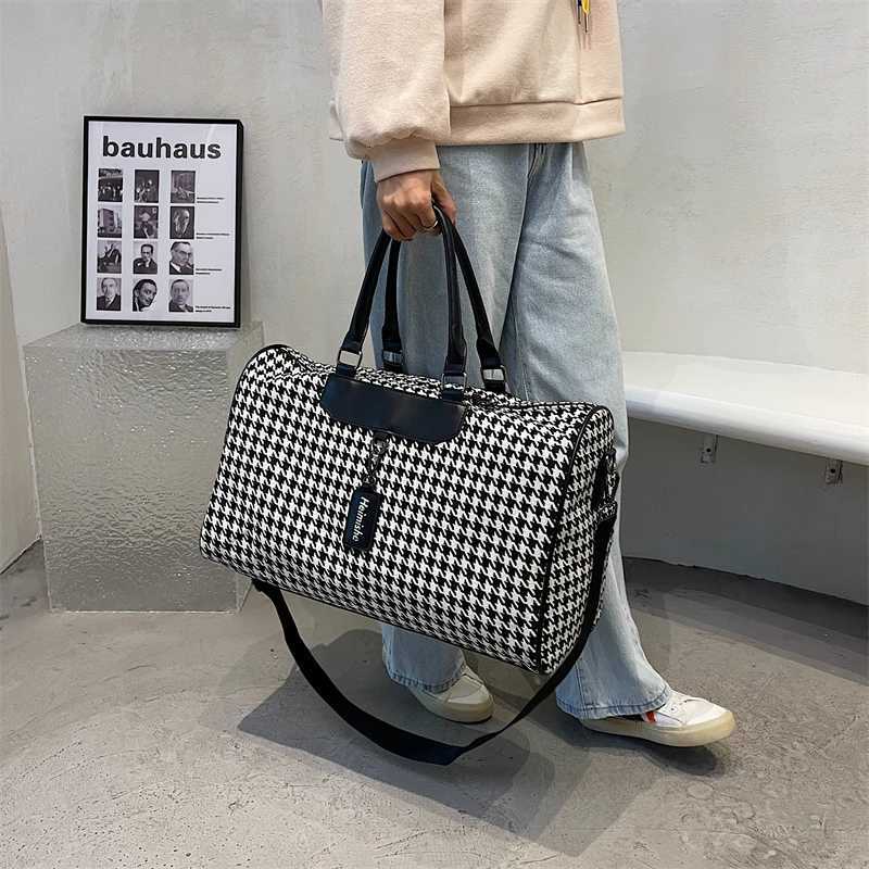 Large Houndstooth Wens Travel Bag Organizer Sports Gym Bag Weekend Duffle Handbag Shoder Crossbody Bags Packing Cubes Totes Y251209