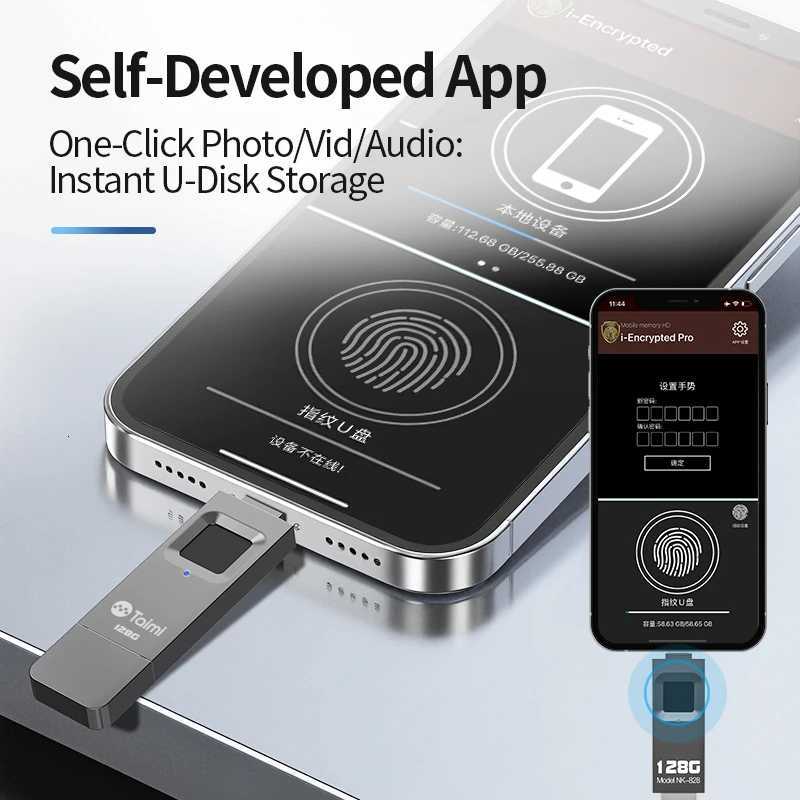 Taimi Fingerprint Encryption USB Flash Drive with Dual Interfaces USB30 And Lightning for Data Security C251209