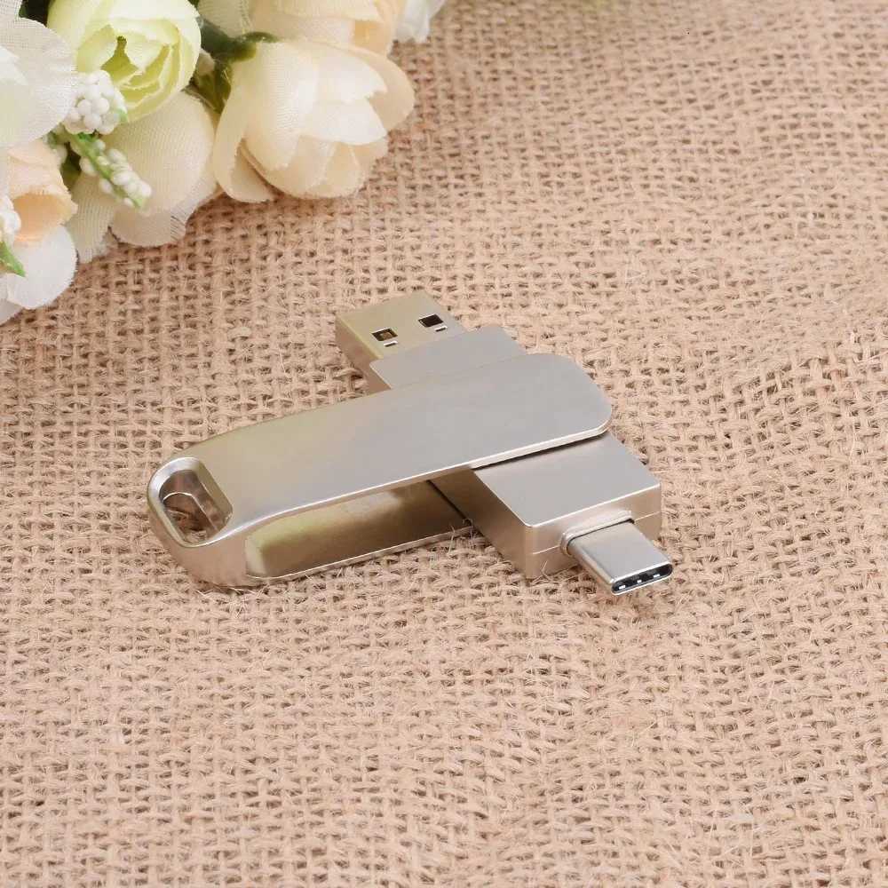 TYPE-C 2 IN 1 Pen Drive With key Ring 128GB Rotatable Metal USB 20 Flash Drive 64GB Business Gift Memory Stick 32GB 16GB C251209