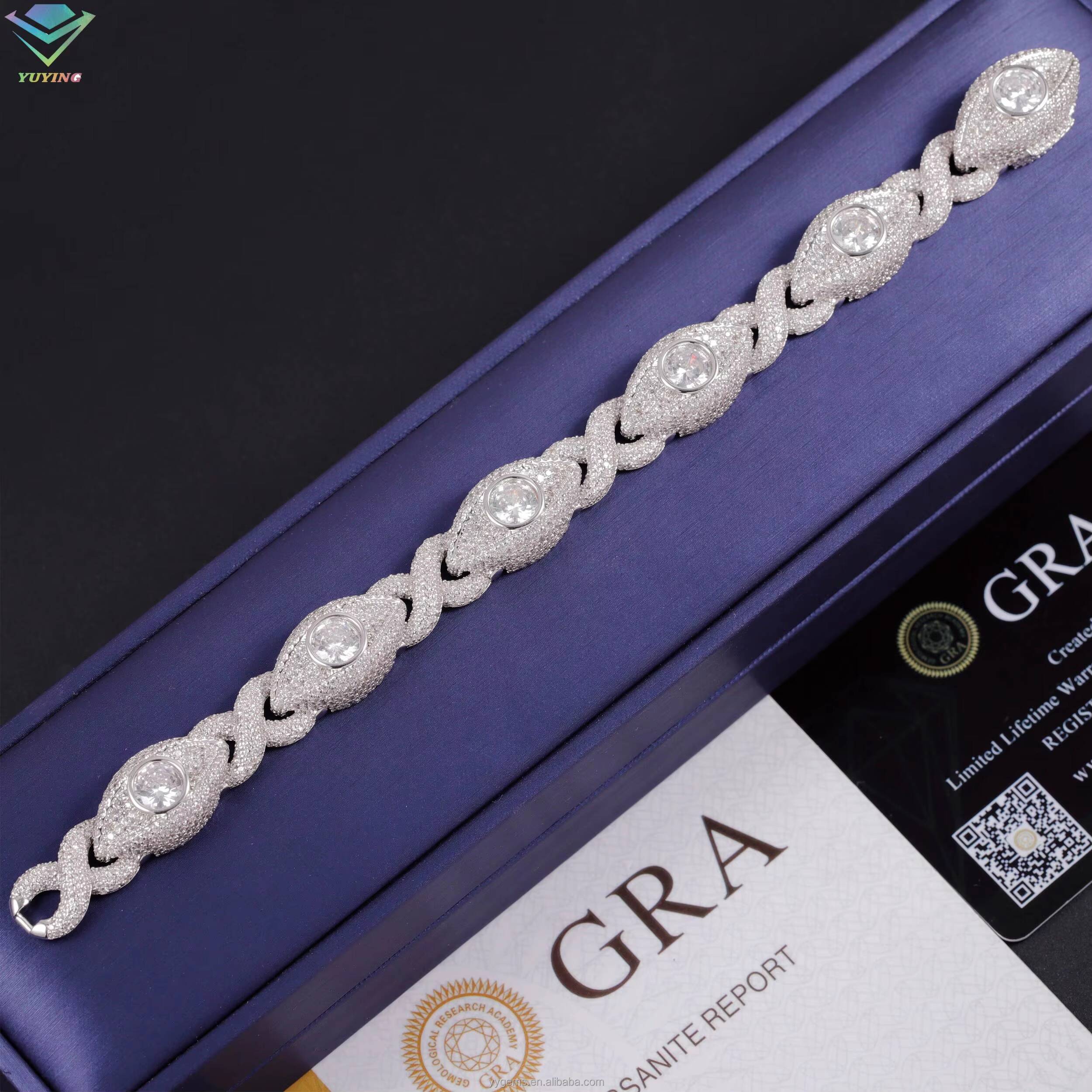 Pass Diamond Tester 925 Sterling Silver Eyes Bracelet Hip Hop Jewelry Diamond Eye Bracelet VVS Moissanite Cuban Bracelet