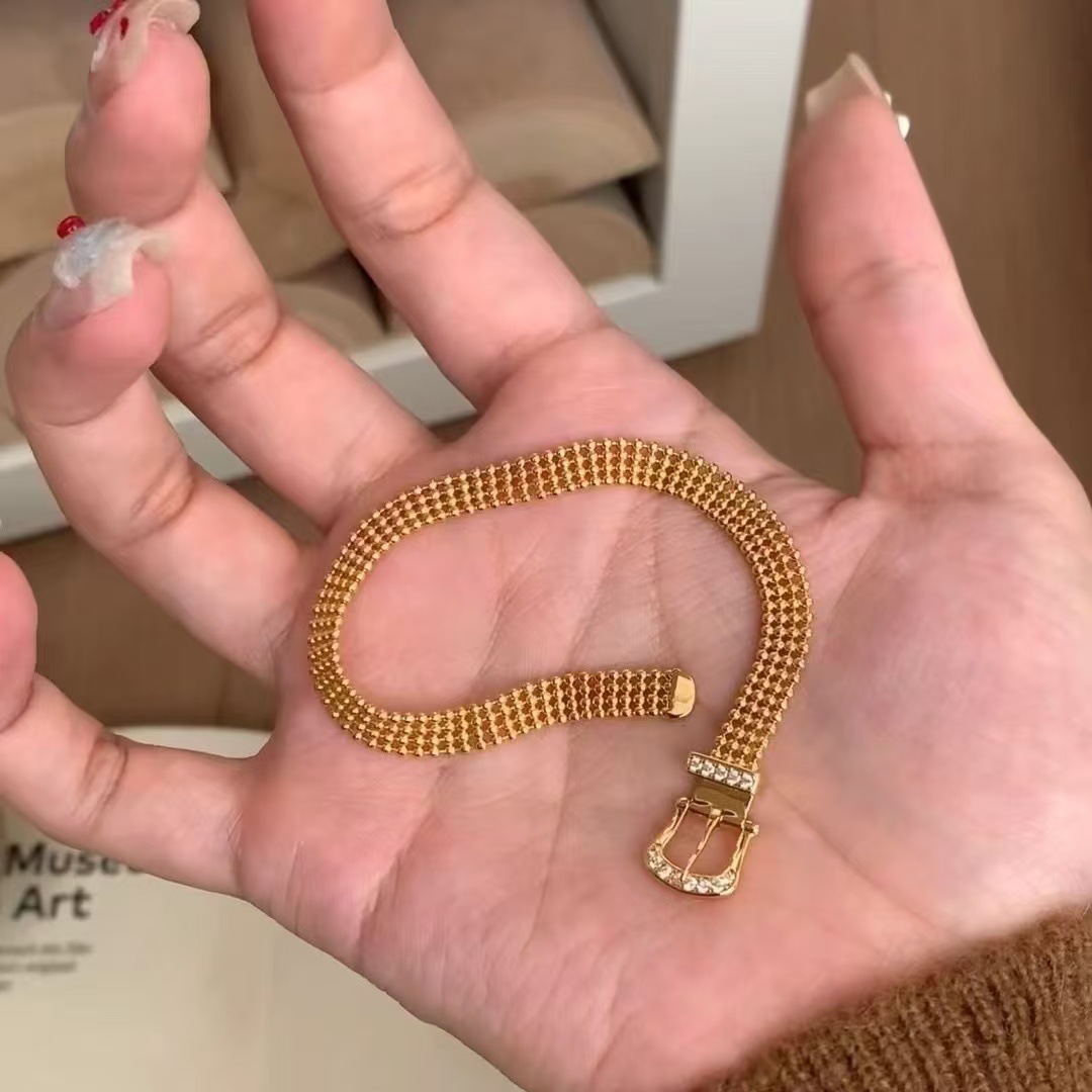14K Real Gold Plated Zircon Horseshoe Clasp Bracelet Light Luxury High-end Feel Vintage Fashionable Versatile Jewelry - view 5