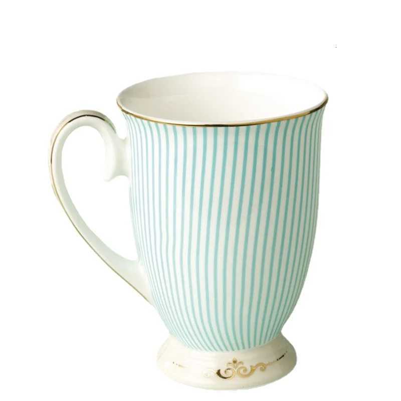 Elegant Tea cups British ified Ceramic Cups Bone Blue Stripes Coffee cup Golden Pattern Fashion Unique Design Goblet H251209