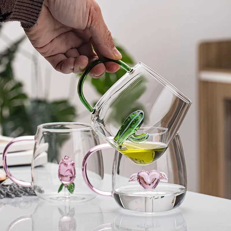 1 PC 400ml 13oz Creative 3D Cactus Rose Duck Flamingo Water g Cup with Handle For Girls Kids Lovers Wedding Gift H251209