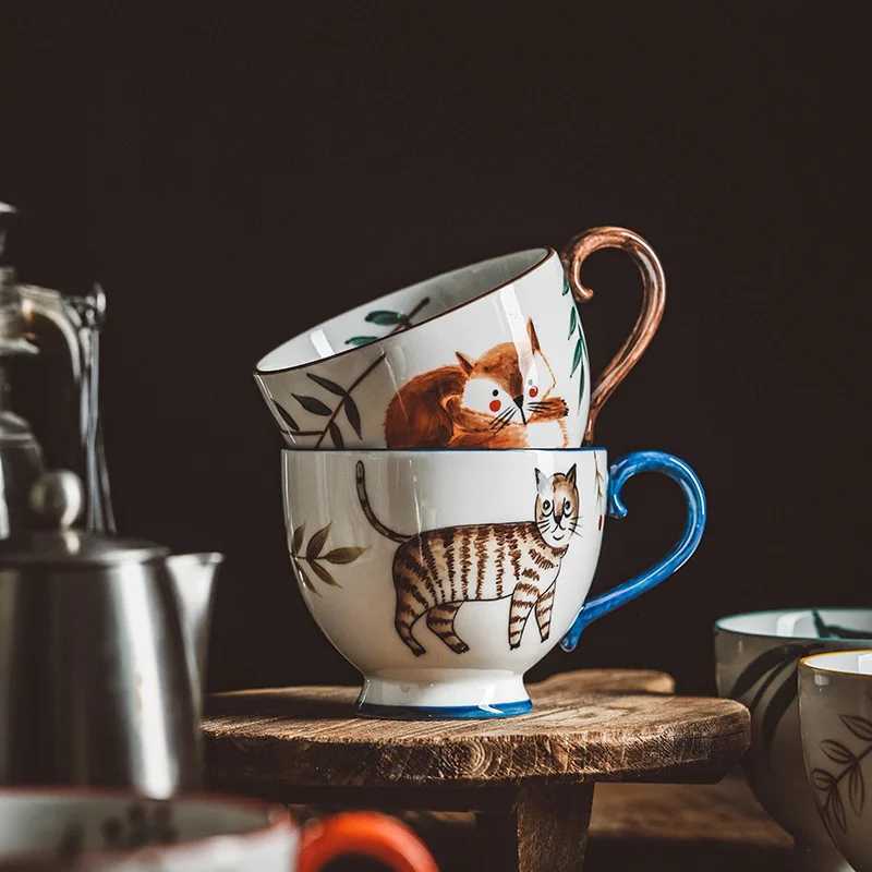 Nordic Style Retro Hand-painted Ceramic Coffee g Teacup He Breakfast Milk g Coffee Cups g Hand-painted Water Cup H251209