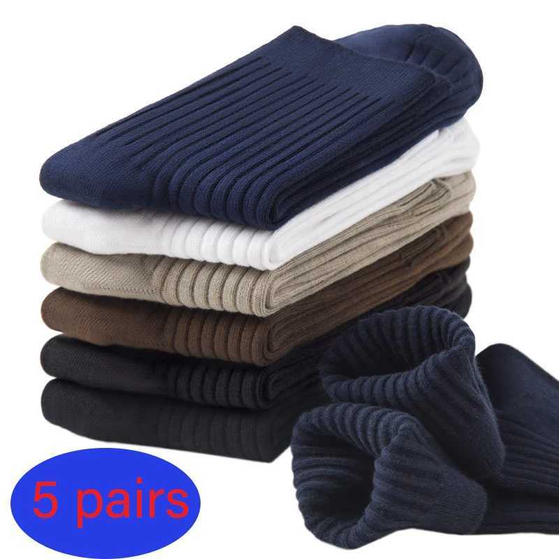 Plus Size 5 Pairs/Lot Mens Business Black Cotton Mid Length Sock Soft Solid Color Casual Comfortable Trendy SocksT251209