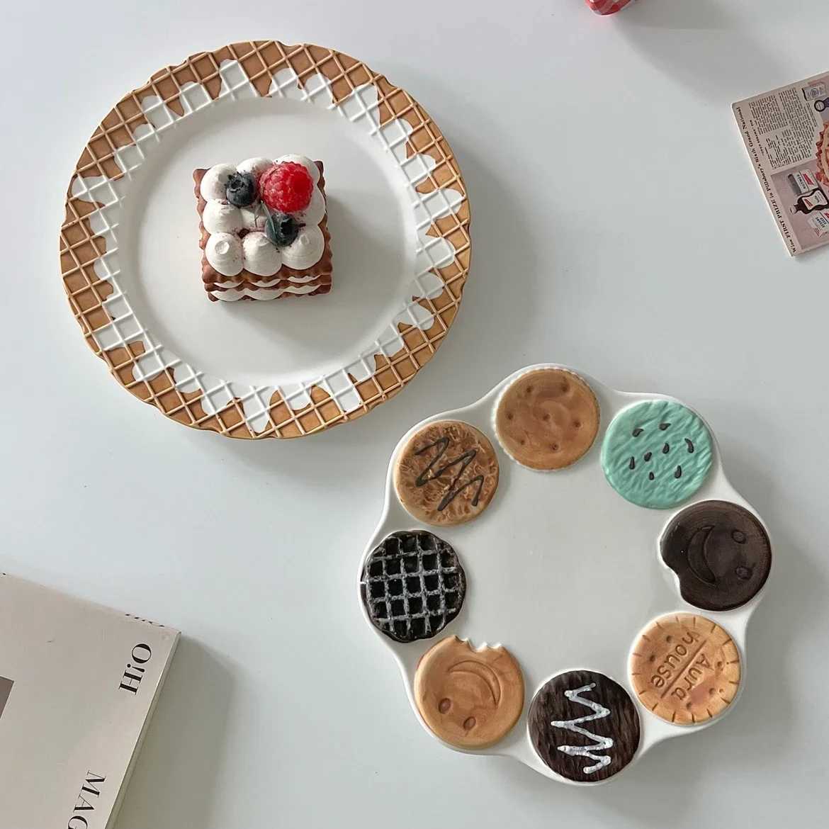 Japanese Creative Cookie Shaped Ceramic Tableware gs Plates Cute Coffee Cups Desserts Breakfast Plates H251209