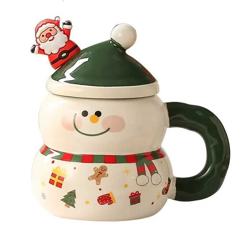Creative Christmas ceramic cup with lid spoon large capacity g cartoon Christmas cup gift water cup student gift H251209