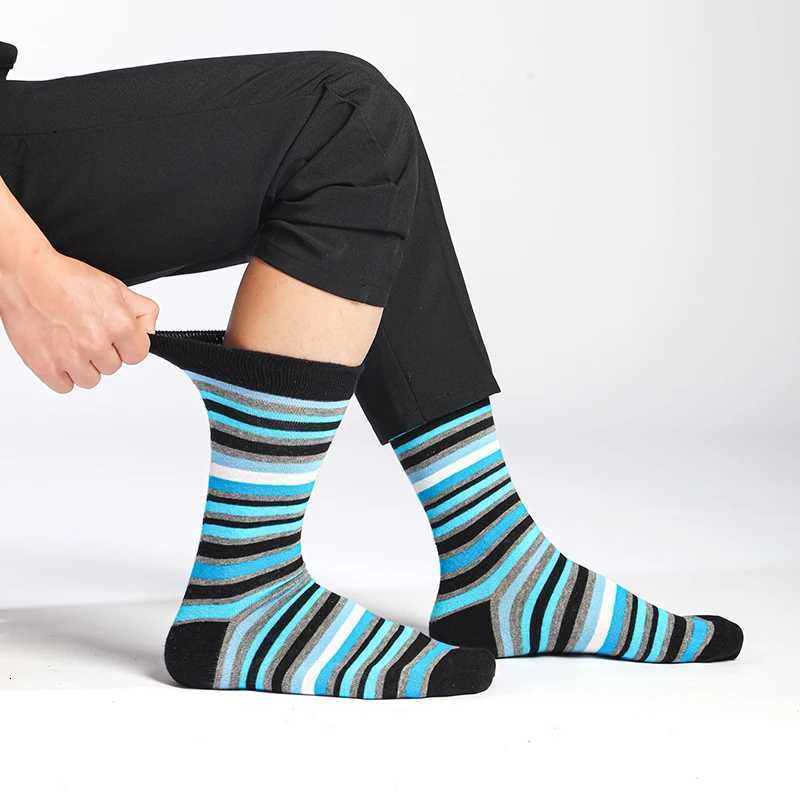 6 Pairs Mens Business Socks High Quality Cotton Soft Casual Brand Stripe Black Plus Size Gentleman Plus Size Male Dress SockT251209