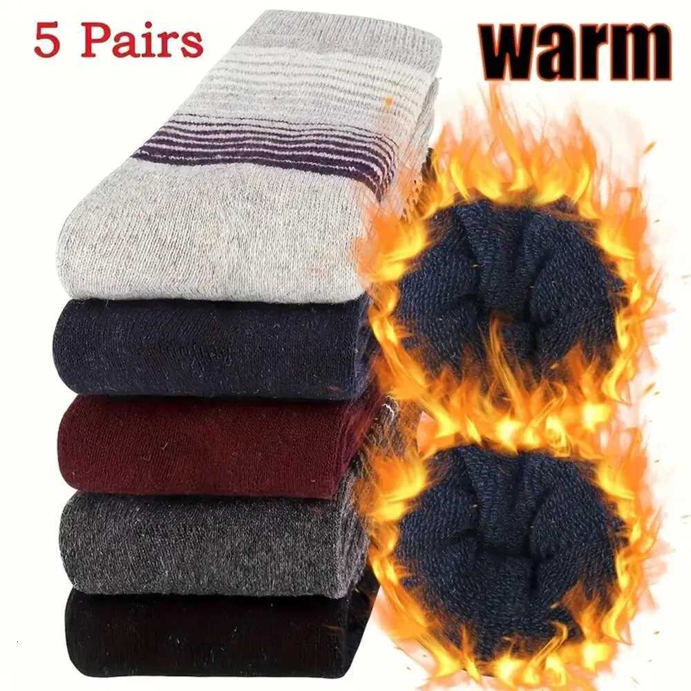 5/10 Pairs Men Fashionable Striped Pattern WoolSocks Warm Winter Mid Length Socks Thickening Soft Cold-resistant Men Boots SocksT251209