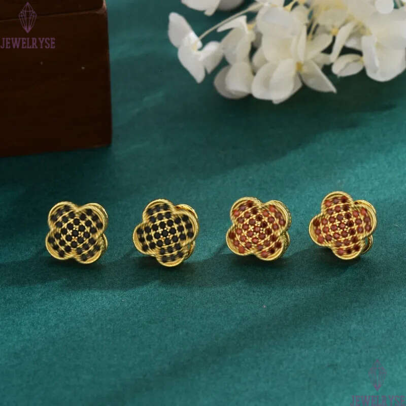 18k gold retro vintage clover designer earrings for women girls sweet lovely flower diamond crystal black red stone rotage earring earings ear rings j