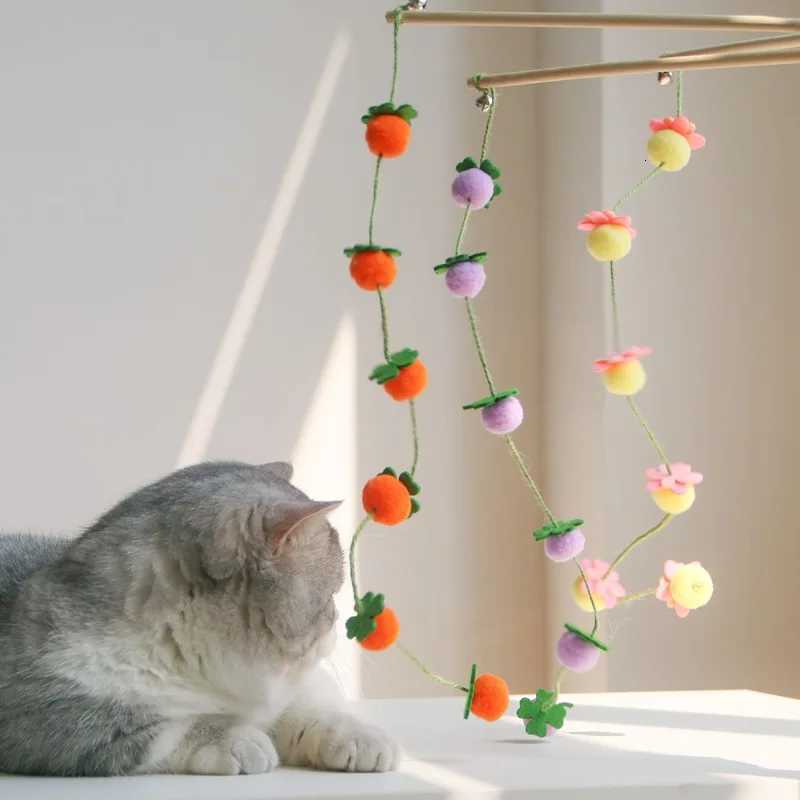 Interactive Cat Toy Funny Colorful Fruit Cats Teaser Stick Feather Toys Kitten Playing Teaser Wand Toy Cat Supplies M251209