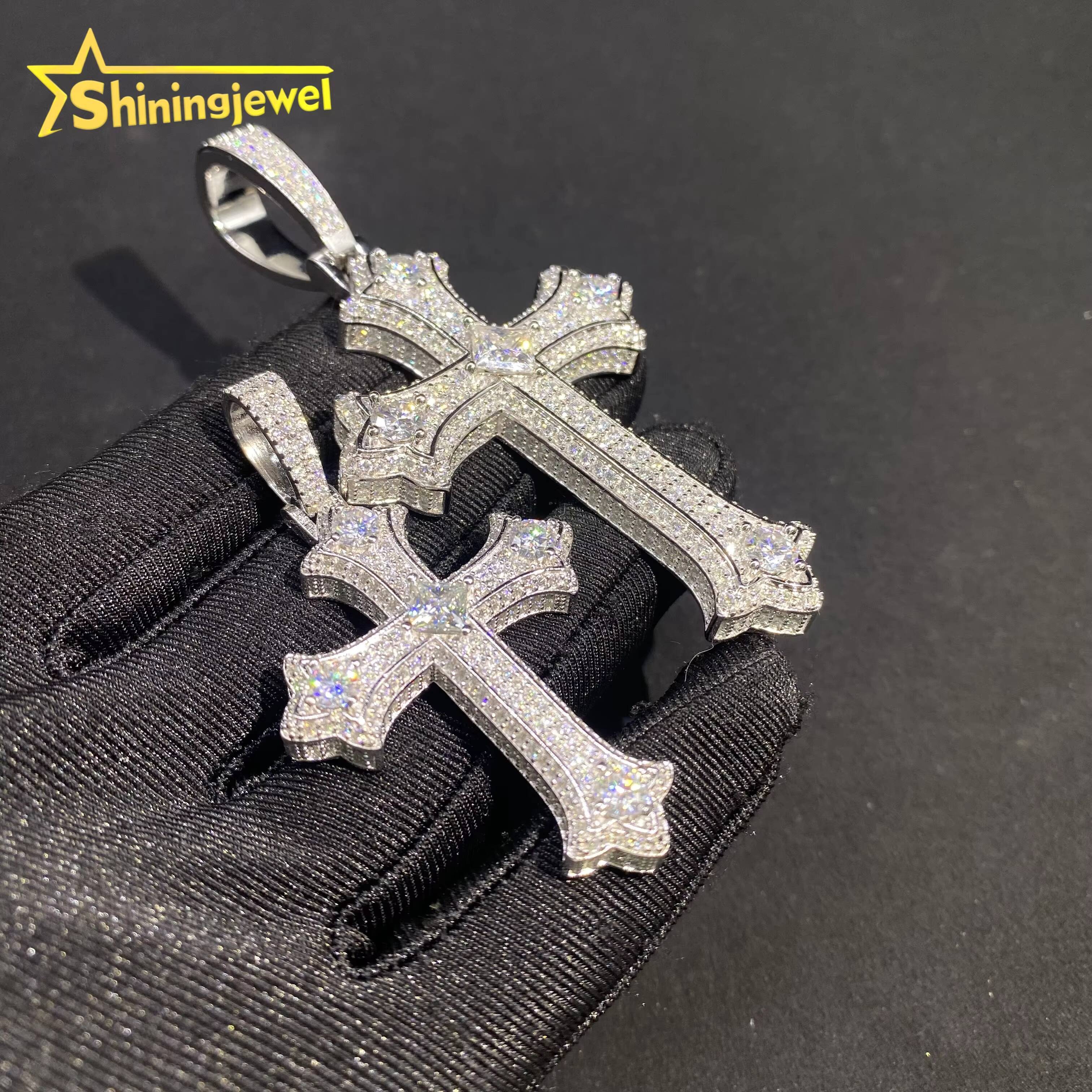 2Sizes VVS Moissanite Jewelry Pendant Iced Out Diamond Hip Hop Green Moissanite Jewelry 925 Silver Cross Pendant Charms