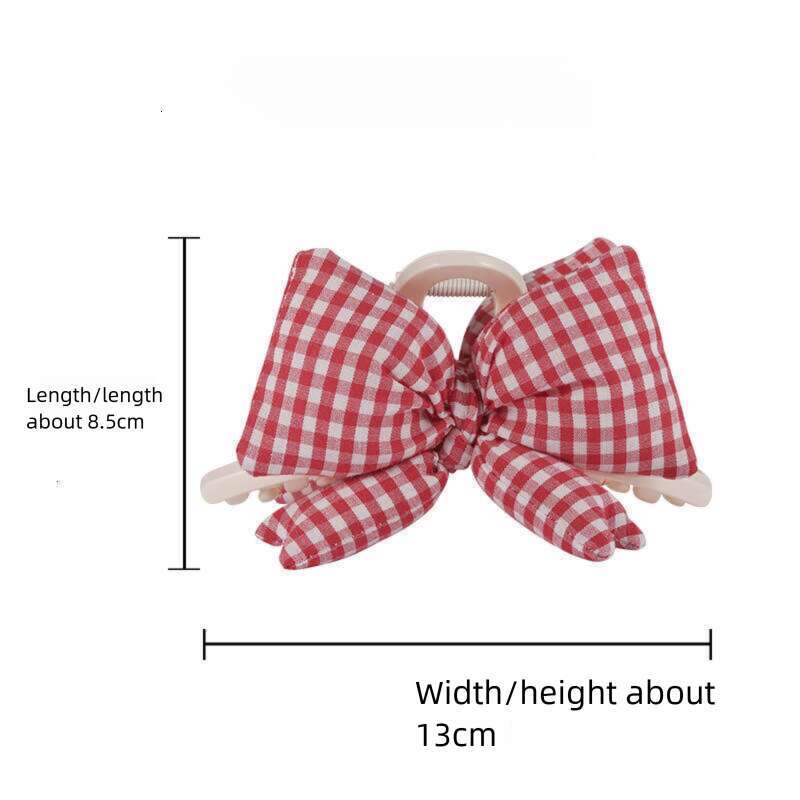 DHcollections Korean INS Style Simple Plaid Bow for Women Sweet High-end Feel Back of Head Bun Shark Clip Hair Accessory