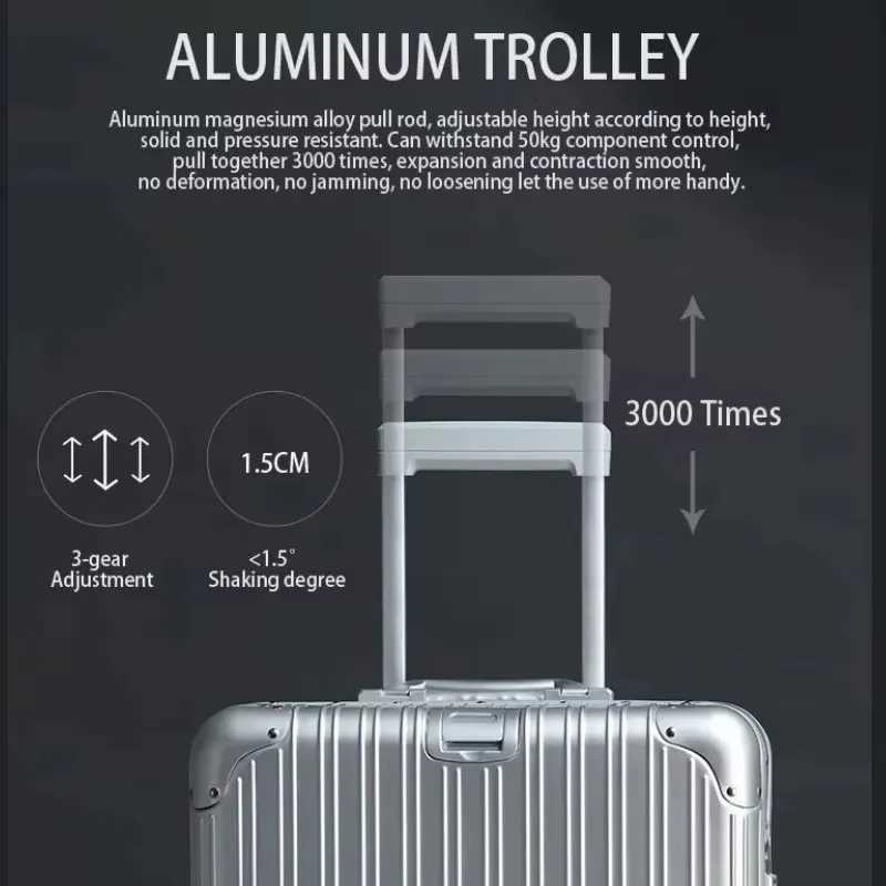 100 Aluminum-magnesium Alloy Travel Suitcase High Quality Rolling Luggage 20/24/26/29 Trolley Luggage Carry-On Cabin Suitcase K251209