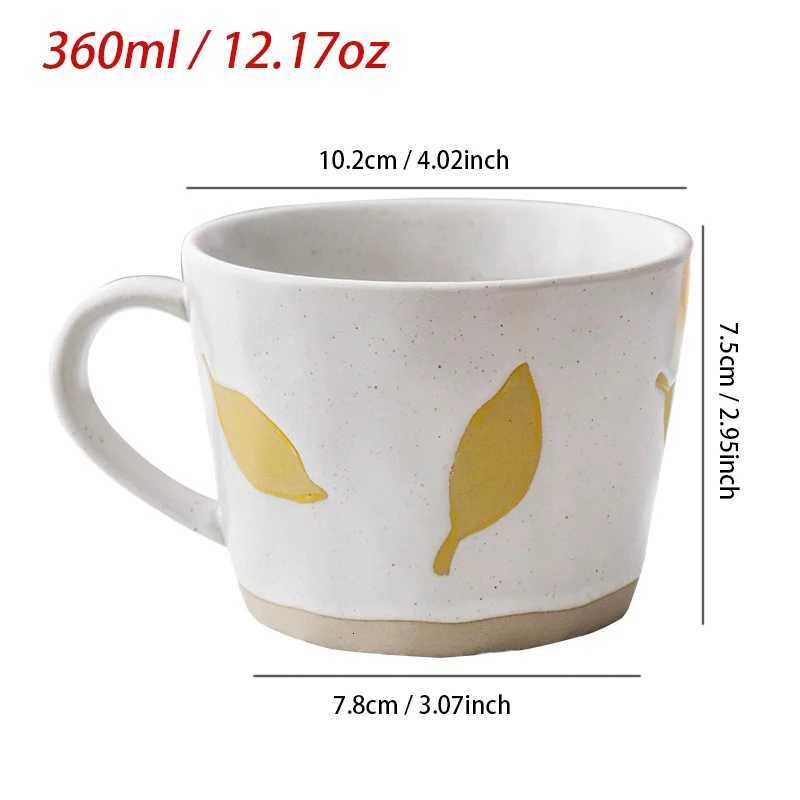 360ml Japanese Retro Ceramic g Heat-resistant Breakfast Milk Cup With Handle Leaf Pattern Coffee g Teacup Microwave Safe H251209