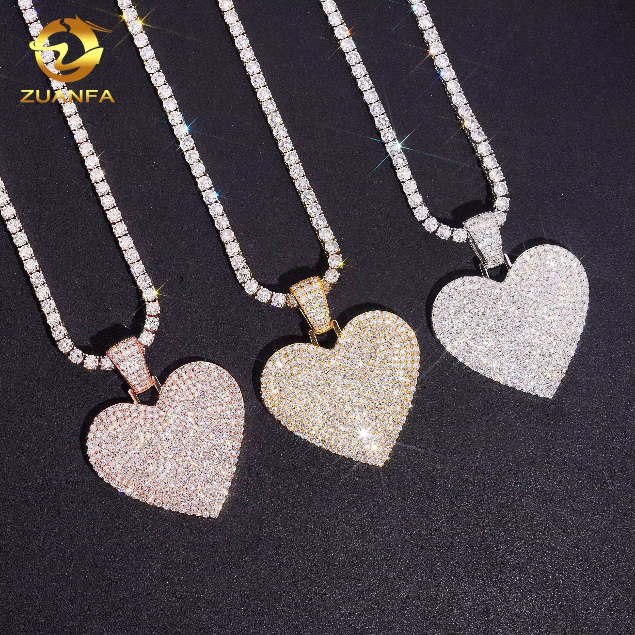 New Arrivals Heart Hip Hop Style Gold Plated 925 Sterling Silver Iced Out VVS Moissanite Pendant