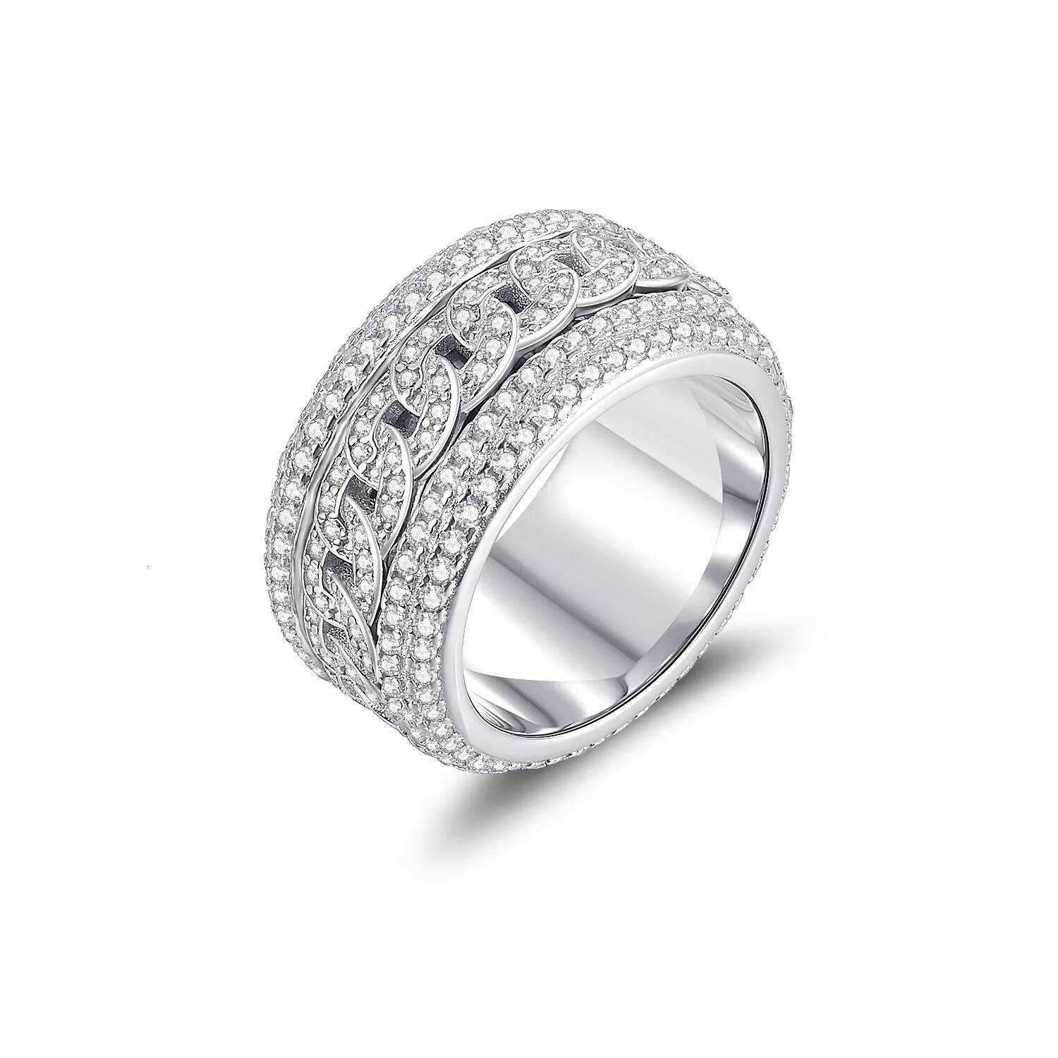 Hot Selling Moissanite Wide Band Ring S925 Silver 18K Gold Plated Iced Out Design for Men and Women Hip Hop Jewelry Ring