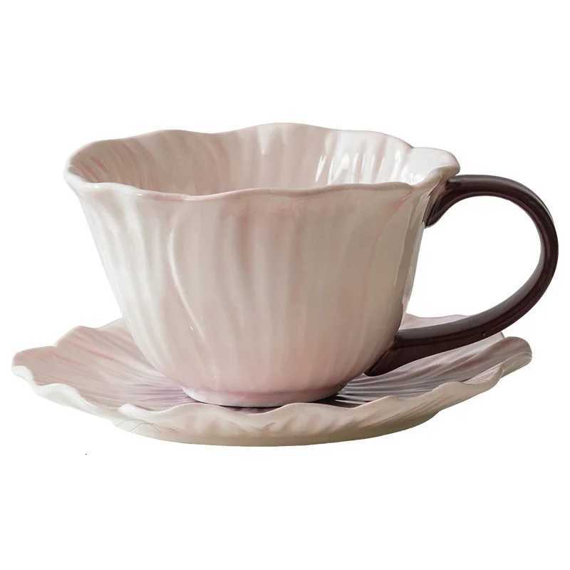 300ML European Ceramic Coffee Cup Saucer Flower Shape g Delicate Flower Afternoon Tea Flower Tea Coffee Cup Breakfast Milk g H251209