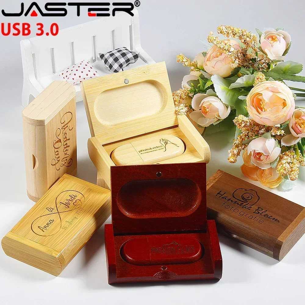 JASTER 10pcs/Lot USB Flash Drive Wooden with Box Pendrive 30 4GB 8GB 16GB 32GB 64GB 128GB Memory Stick Wedding Gift C251209