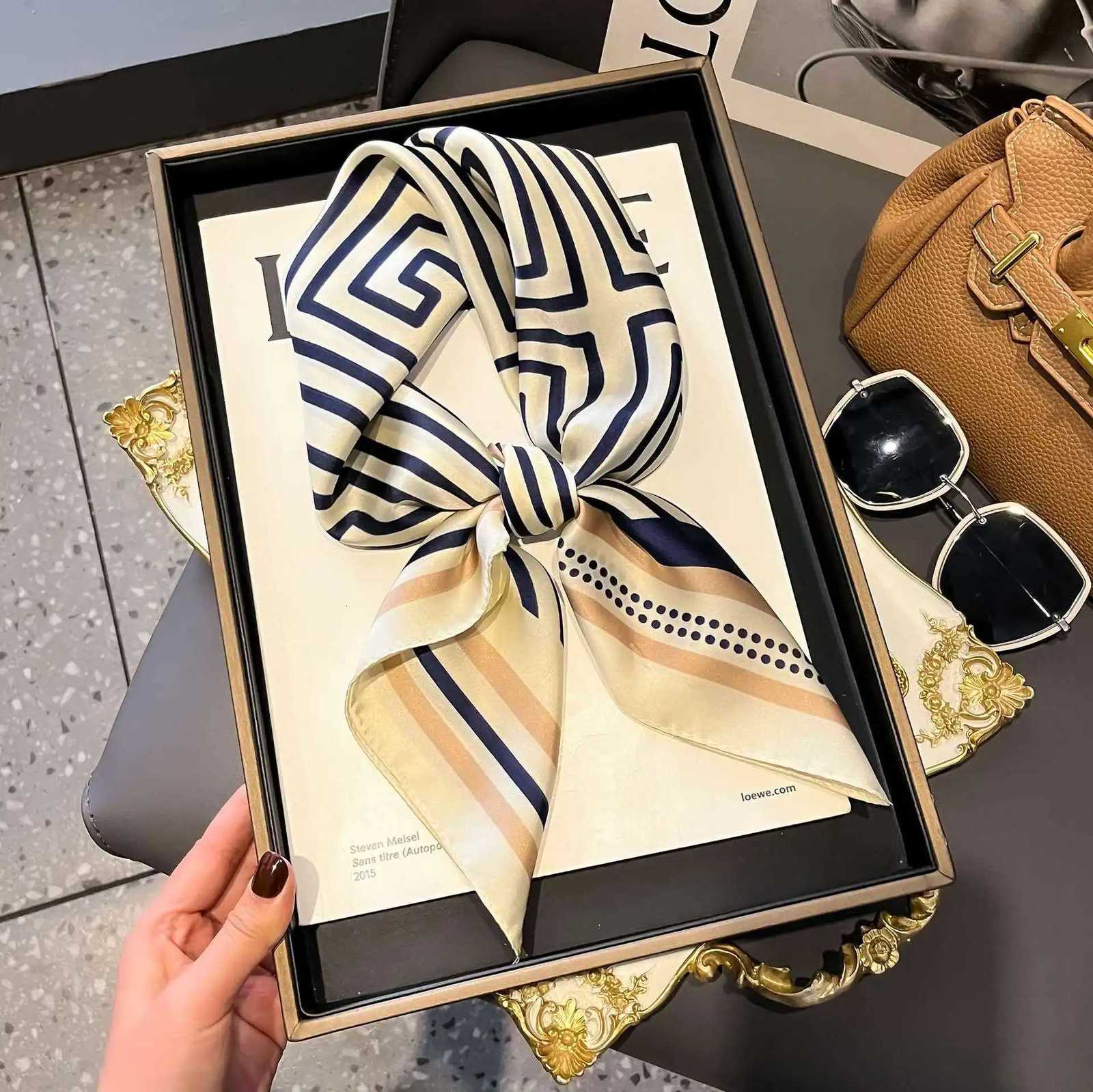 Luxury Fashion Luxury Brand 70cm Silk Square Scarf Women Satin Neck Tie Female Hair Bandana Headkerchief Shawl Wrap Hijab Echarpe Y251208