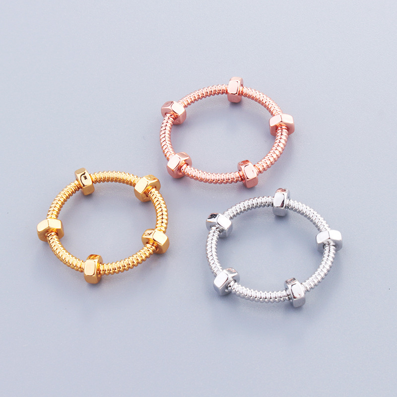 New Ins Style Nut Personality Bracelet Ring for Men and Women Couple Plain Ring Copper Gold Plated Internet Celebrity