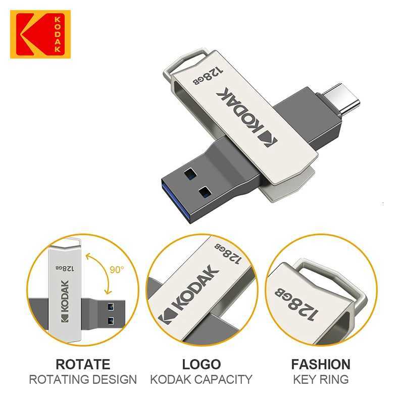 TYPE C Metal 2 in 1 USB 32 Flash Drives Memory Stick Pen Drive Storage Devs 64GB 128GB Rotate Disk C251209