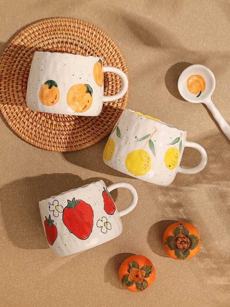 3pcs Small Ceramic Cup With Hand Drawn Strawberry Orange lemon Unique Handmade Cute Floral g Ideal For Restaurants H251209