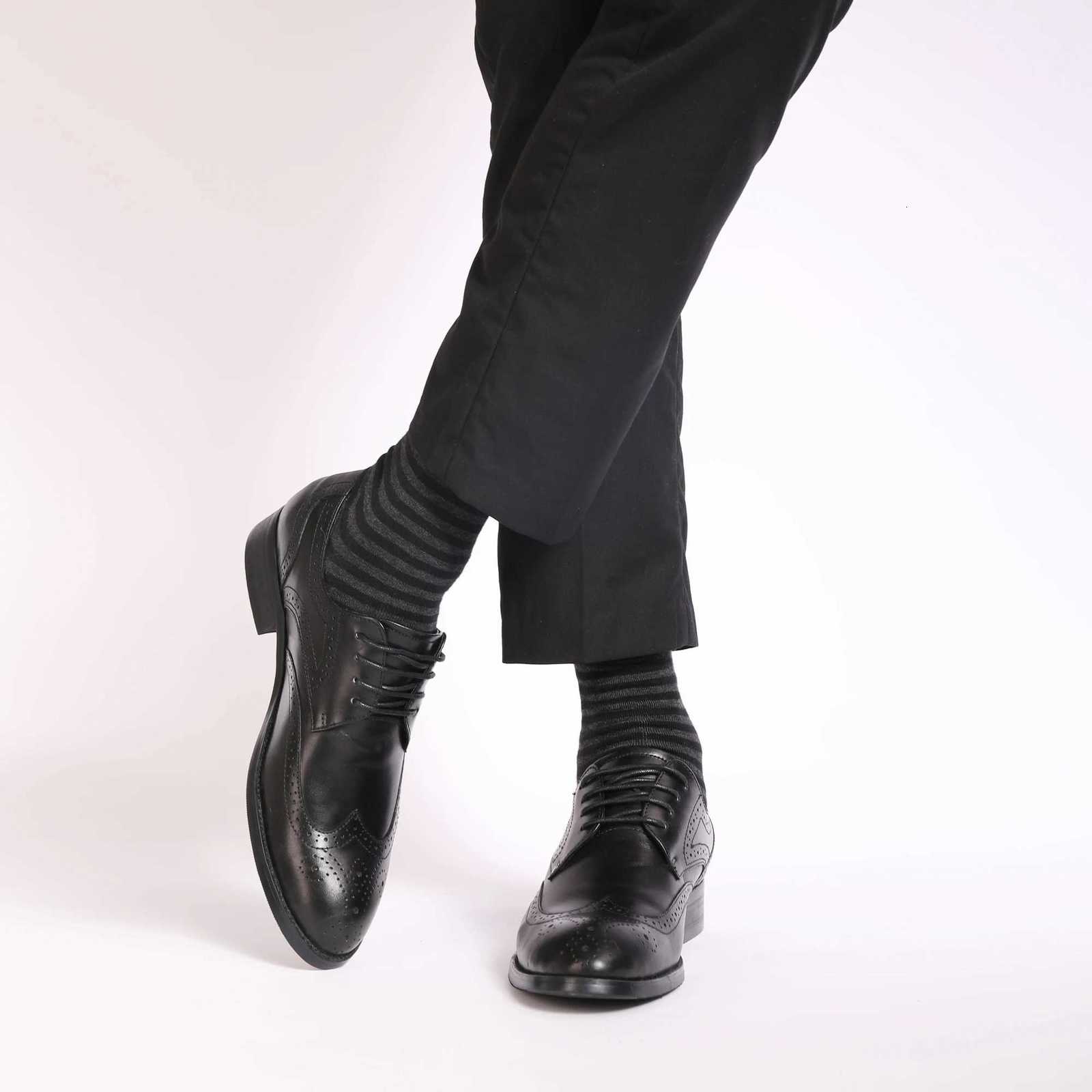 5 Pairs Mens Dress Socks stripe Plus SizeHigh Quality Combed Cotton Crew SocksBlack Cool Breathable Casual Socks for menT251209