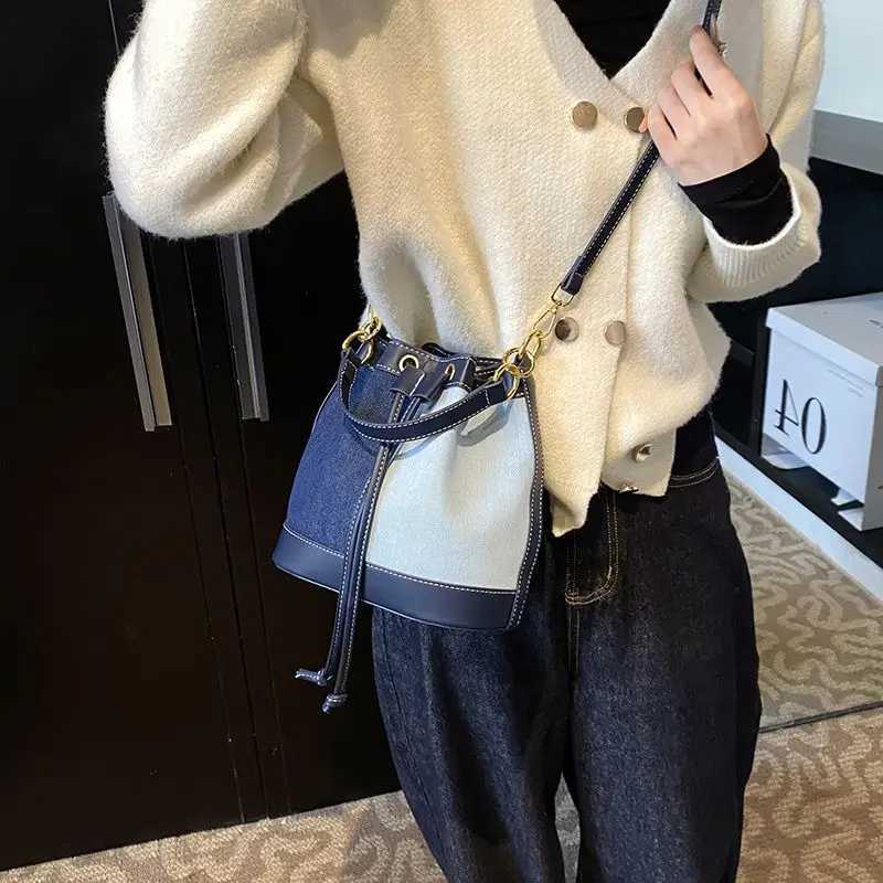 JIAERDI Denim Color Block Handheld Bucket Bag Wen Pahwork Fabric Large Capacity Shoder Bag Ladies Cmuter Crossbody Bags Y251209