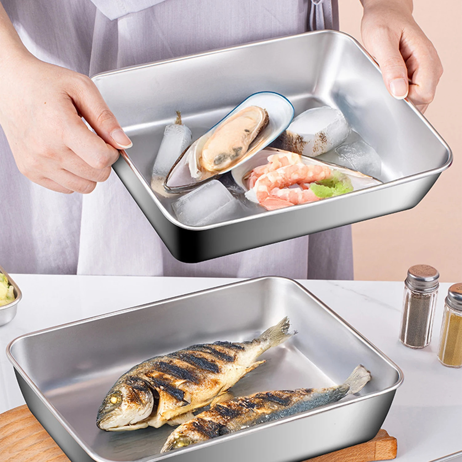 6pcs Stainless Steel Food Storage Container Large Capacity Suitable for Vegetables Fruits Fresh Meat and Various Foods 251204