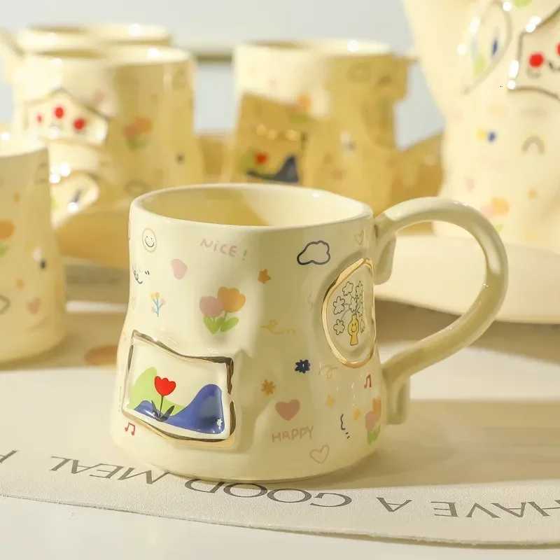 Light Luxury Hand-painted Coffee g Creative Breakfast Milk Ceramic gs Trendy Cute Couple Tea Cup Birthday Gift Kawaii Cup H251209