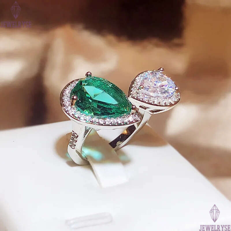 Wedding Drop Rings for Women Birthday Day Gift Luxury Love Heart Green White Diamond Chinese Finger Ring Mosonite Stone Jewelry Wholesale anillos