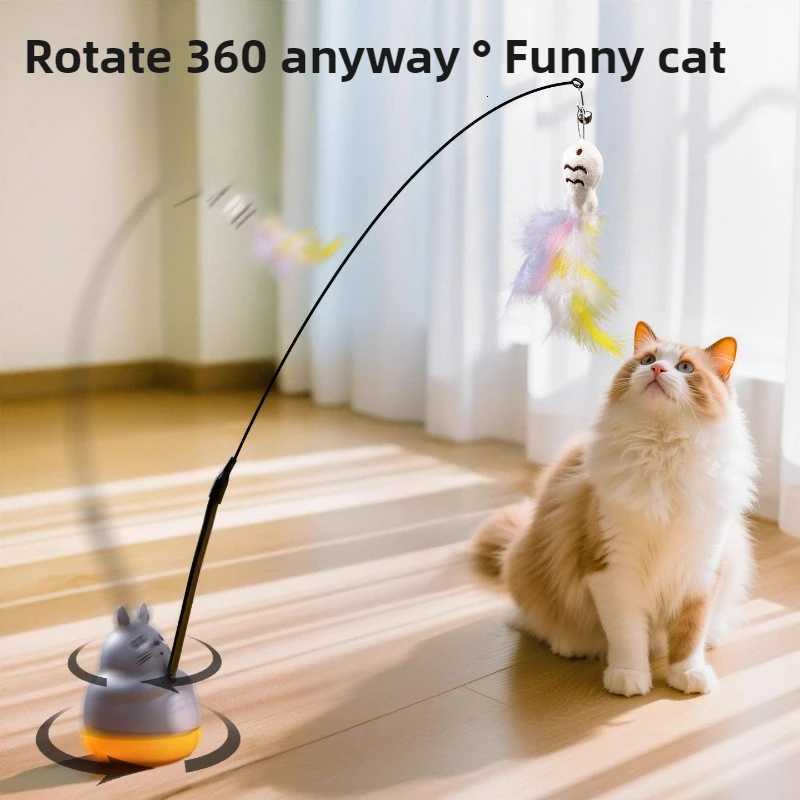 Cat Funny Cat Stick Steel Wire Long Pole Feather Cute Cat Toy Kitten Fishing Rotating Self-pleasure Pet Toy M251209