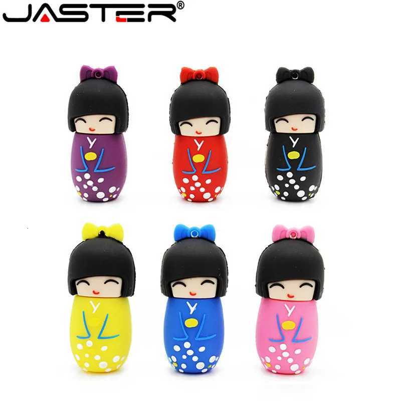 JASTER Cartoon Japanese Kimono Doll Pen drive 128GB Silicone Gifts for Children USB Flash Drive 64GB Pretty Memory Stick 32GB C251209