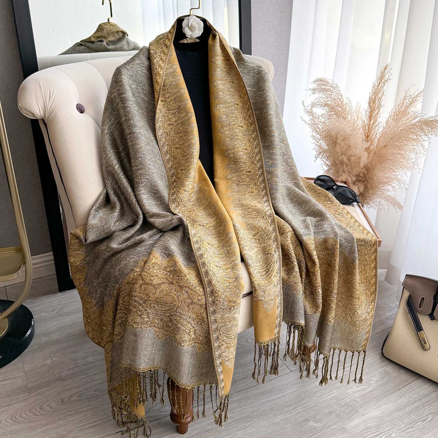 Luxury 2025 Tassel Blanket Design Thick Pashmina New Winter Warm Soft Shawl Wrap Print Scarf Women Coldproof Neckerchief Poncho Stoles Y251208