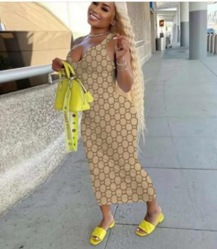 Chic Designer Bodycon Casual Dresses For Women Tank Top Buttock Skirt Print Robe Longue Female Dress One Piece Set Sexy Slim Womens Long Maxi Dresses